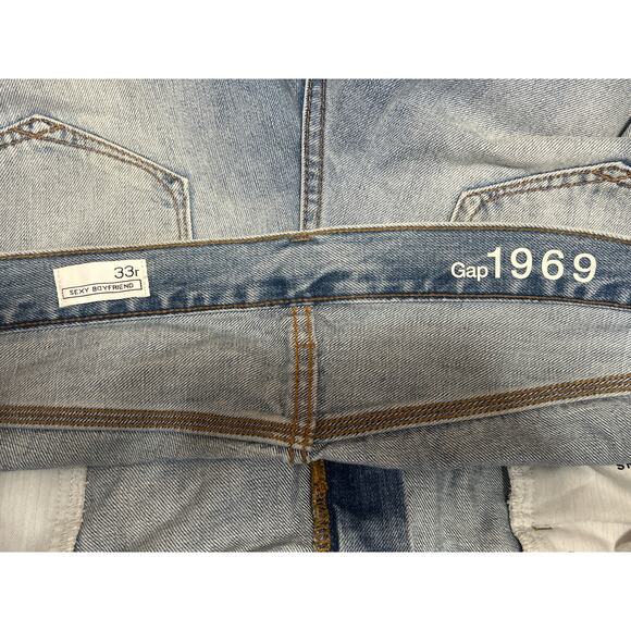 Gap 1969 Women's Blue Distressed High Rise Baggy Wide Leg Denim Jeans Size 33R - Picture 4 of 5